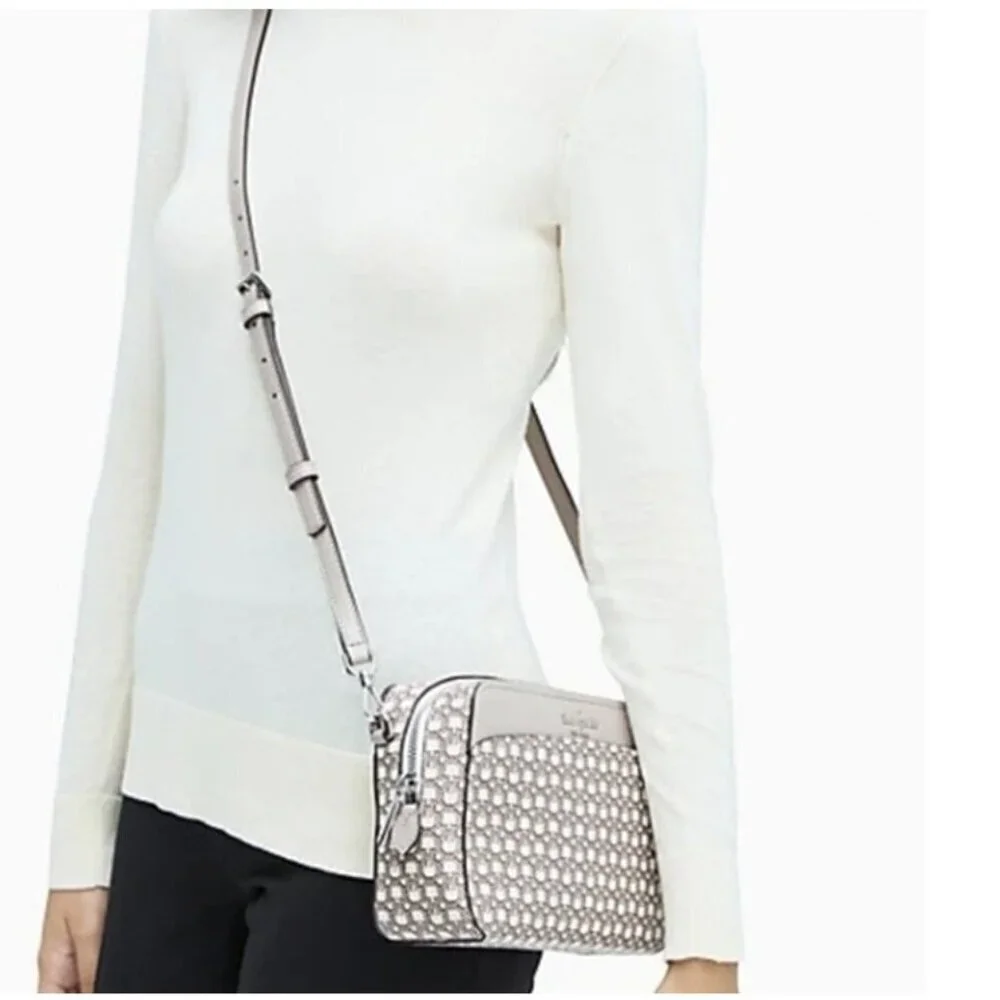 Kate Spade New York Spade Link Taupe And Cream Camera Crossbody Shoulder Bag COA
